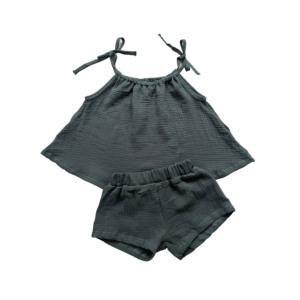 Autunno grazioso stile occidentale 100% cotone <span class=keywords><strong>mussola</strong></span> <span class=keywords><strong>camicia</strong></span> da bambino senza maniche con abiti da festa brevi e dolci - Product Image 4