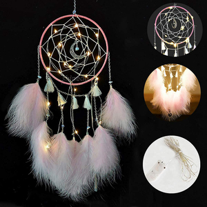 <span class=keywords><strong>Attrape</strong></span>-rêves traditionnel à LED fait à la main, décoration murale <span class=keywords><strong>pour</strong></span> chambre à coucher, ornements artisanaux, plumes roses, <span class=keywords><strong>attrape</strong></span>-rêves indien - Product Image 1
