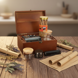 Kit d'accessoires magnétiques personnalisés pour fumeurs, boîte de rangement pour tabac, ensemble de boîtes en bambou avec plateau à rouler et serrure - Product Image 2