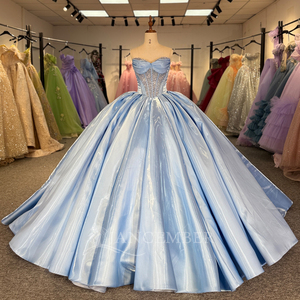 ชุดเดรสสีน้ำเงินซาตินสำหรับงาน Quinceanera ประดับด้วยลูกปัด สำหรับงาน Sweet 15 16 งานพรอม งานเลี้ยง รุ่น Dy1284 - Product Image 2