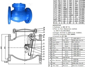 Válvula de retención de disco oscilante de latón con extremo de brida ANSI150lbs de hierro dúctil para agua potable, con disco de goma - Product Image 3