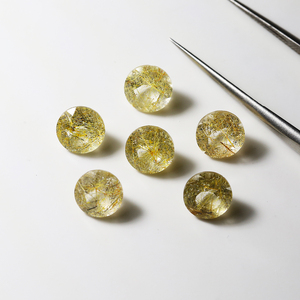 En gros 7mm Naturel Rutile Titane Quartz Cabochon Rond Cristal <span class=keywords><strong>Clair</strong></span> Abondant Rutile <span class=keywords><strong>Doré</strong></span> Pierres Précieuses En Vrac pour Incrustation - Product Image 4