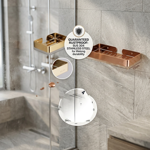 Porte-savon mural en acier inoxydable rectangulaire finition bronze avec égouttoir intégré, installation par ventouse pour salle de bain - Product Image 1