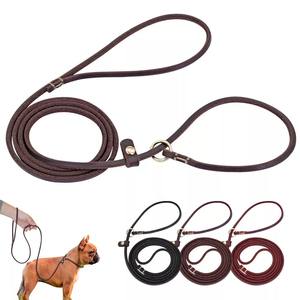 Venta al por mayor de cuero genuino enrollado perro Correa antideslizante entrenamiento caminar P cadena Show Collar plomo - Product Image 1