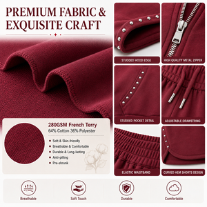 Completo Casual da Donna in Cotone Pesante: Felpa Corta con Zip e Pantaloncini, Vestibilità Rilassata - Product Image 2