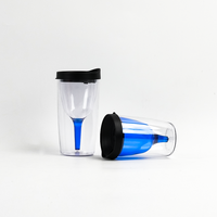 Gobelet pliable en plastique transparent sans BPA JWAY, 12 oz, double paroi, en acrylique, gobelet à vin rouge, gobelet à vin avec couvercle refermable