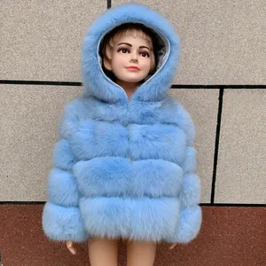 Cappotto Invernale Elegante in Vera <span class=keywords><strong>Pelliccia</strong></span> di Volpe e Procione per Bambini, con Cappuccio, Stile Unisex, Vendita all'Ingrosso - Product Image 3