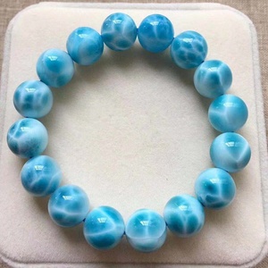 Bracciale in pietra con grana di mare in giada dominicana naturale braccialetto di cristallo blu con perline - Product Image 3