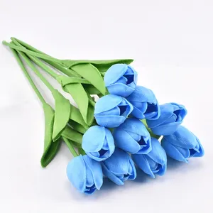 Alta qualidade pu real toque tulipas lâmpadas bulbos de tulipa flores artificiais vasos de flores decoração da casa azul de látex a partir de china