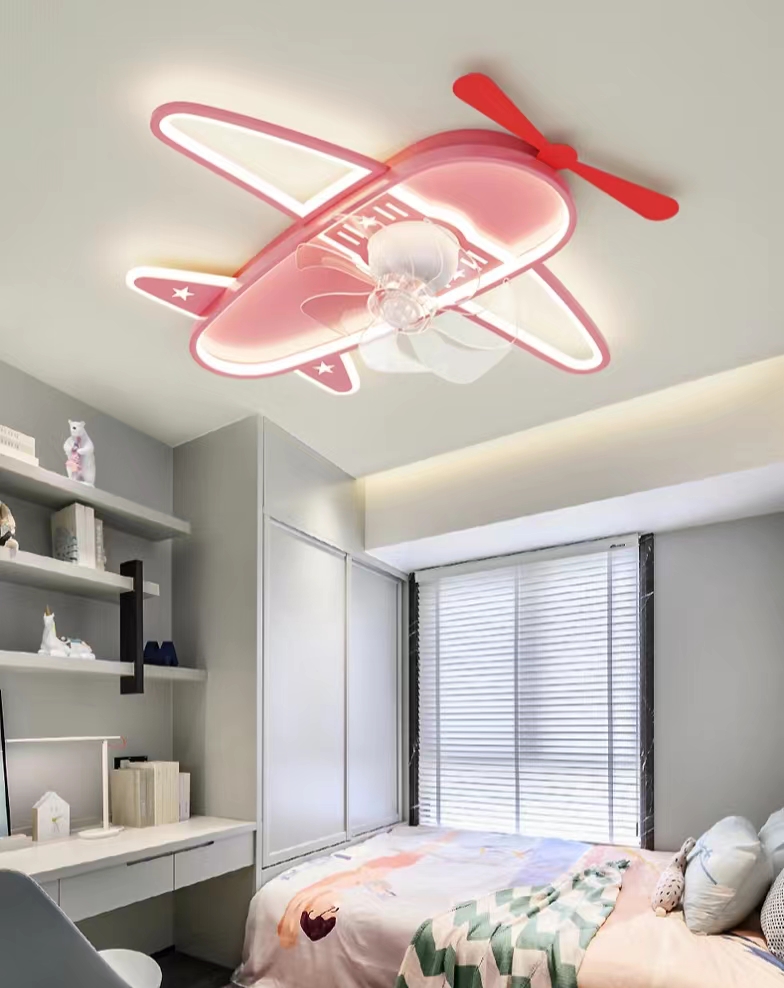 Modern dekoratif çocuk odası ışıkları tavan vantilatörü 26 inç pembe çocuk yatak odası helikopter Led ışık ile Fan ve uzaktan kumanda