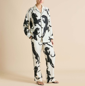 Set Pigiama in Finta Seta con Stampa Pantera Nera, Produzione OEM, Lussuoso Completo in Raso a 2 Pezzi per Donna, Logo Personalizzato - Product Image 1