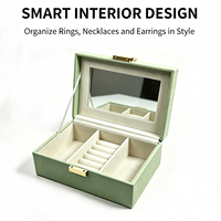 Boîte à bijoux en cuir PU vert menthe avec miroir, fermeture métallique, logo personnalisé, organiseur de voyage de bureau pour bagues, boucles d'oreilles, colliers