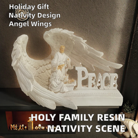 Vente Flash : Scène de Crèche Religieuse de Noël en Résine avec Ailes d'Ange, Figurines Décoratives de la Sainte Famille
