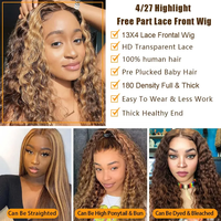 Perruque Lace Front Cheveux Humains Bouclés Ondulés Profonds Pas Chère, Couleur Blond Miel, Cheveux Remy Pré-coupés, Perruques Full HD Lace pour Femmes