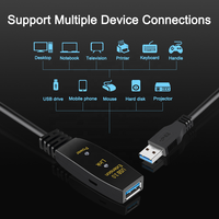 Câbles d'extension USB 3.0 en PVC de 15 m (50 pi) mâle vers femelle avec amplificateur de signal, garantie de 12 mois, compatibles avec les appareils