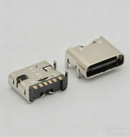 USB 타입 C 6핀 SMT 보드 마운트 암 커넥터 짧은 바디 6.5mm 스프링 없음 3A 5V 금도금 핀 스테인리스 스틸 쉘 UL94 V-0