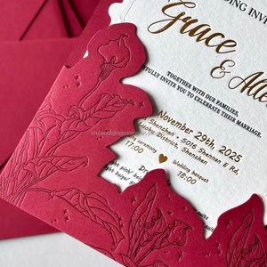 Tarjetas de Invitación de Boda de Lujo con Estampado en Relieve, Corte Personalizado, Impresión en Papel de Terciopelo Grueso, Tarjeta de Felicitación Empresarial Dorada - Product Image 5