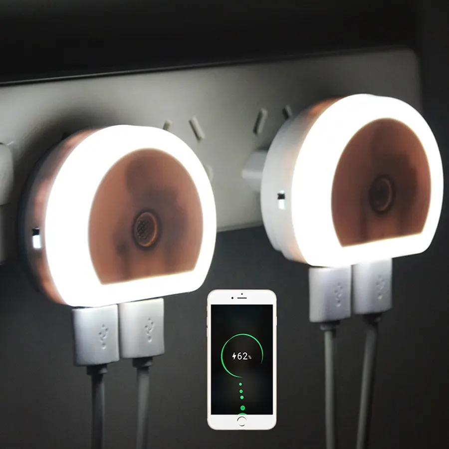 Licht Sensor Led Nachtlampje Met Dual Usb-poort 5V 1A Controle Plug-In Lader Lamp Baby kinderen Slapen Nachtlampje