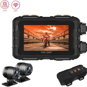 Mini câmera de ré de motocicleta, câmera dupla hd 1080p dvr sem tela 140 graus grande angular ip67 à prova d' água gps