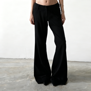 กางเกงสูทผู้หญิงเอวต่ำติดกระดุมด้านหน้า สีพื้น ผ้าทิ้งตัวสวย สไตล์ลำลอง ทรงหลวม แฟชั่นทันสมัย - Product Image 2