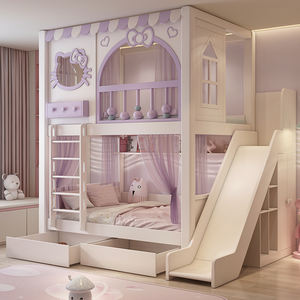 Cama Infantil de Madera Resistente Estilo Princesa Hello Kitty de JINS, con Tobogán, Cajones de Almacenamiento, Cama Doble de Dibujos Animados para Niñas, Escuela, Hotel - Product Image 4