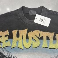 T-shirt à manches courtes pour homme Life Hustlers, nouveau motif imprimé, lettres en strass, style streetwear hip-hop, noir