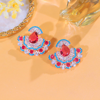 Boucles d'oreilles pendantes exquises en laiton plaqué or, forme éventail goutte d'eau rouge, avec zircon cubique, pour femme, accessoires de robe de fiançailles