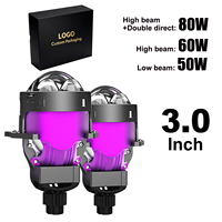 Projecteur LED JHS 3 pouces à double lentille, phare à faisceau direct double, 50W/60W/80W, feux de route étanches pour véhicules tout-terrain