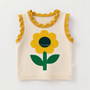 <span class=keywords><strong>Chaleco</strong></span> de punto con patrón bonito personalizado con ribete de volantes, pieza de capas de moda para niñas, suéter sin mangas de Jacquard de diseñador diario - Product Image 4