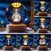 Boule de cristal LED religieuse chrétienne catholique pour communion, 6cm/8cm, lumineuse, gravée au laser 3D, faite à la main, personnalisable, Saint Cristal