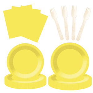 DAMAI – Vaisselle jetable unie jaune vif pour fêtes, assiettes de 7 et 9 pouces, gobelets en papier, serviettes - Product Image 4