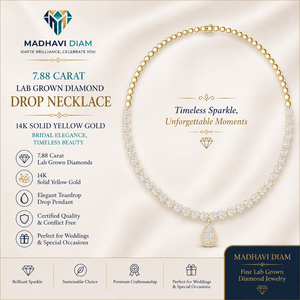 Collier pendentif en or jaune massif 14 carats avec diamant rond cultivé en laboratoire |   Bijoux de mariée de 7,88 carats - Product Image 1