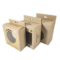 Boîte d'emballage en papier kraft écologique avec crochet, emballage suspendu pour la vente au détail avec fenêtre en PVC, boîte à languette personnalisée