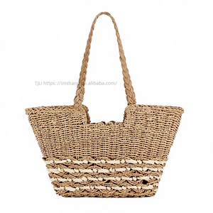 Sac de plage et de loisirs pour femme Tanjing en corde de papier tressée creuse, grande capacité, avec deux poignées et fermeture éclair - Product Image 1
