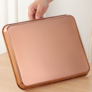 Bandejas para servir comida de metal para galletas de oro rosa rectangulares para hotel y <span class=keywords><strong>restaurante</strong></span> con logotipo personalizado al por mayor, bandeja rodante de acero inoxidable - Product Image 4