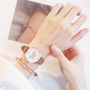 2pcs/set Women's Fashion Trend Versatile butterfly Dial Belt Quartz Watch+star Bracelet - Product Image 6