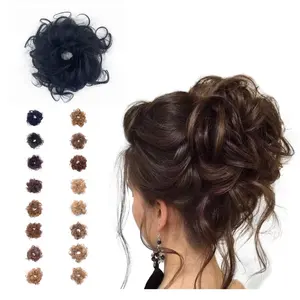 Fully human hair made of 16 colors rubber band lengthened messy hair bun light luxury elastic human hair chignon