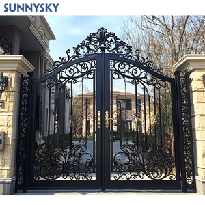 Sunnysky thiết kế mới rèn sắt đường lái xe cổng biệt thự <span class=keywords><strong>Swing</strong></span> cổng thép bánh xe cho trượt kim loại cổng - Product Image 2