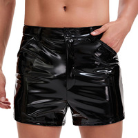 Shorts Boxer Homme en Cuir Verni PVC avec Boutons et Poches Cargo S-3XL