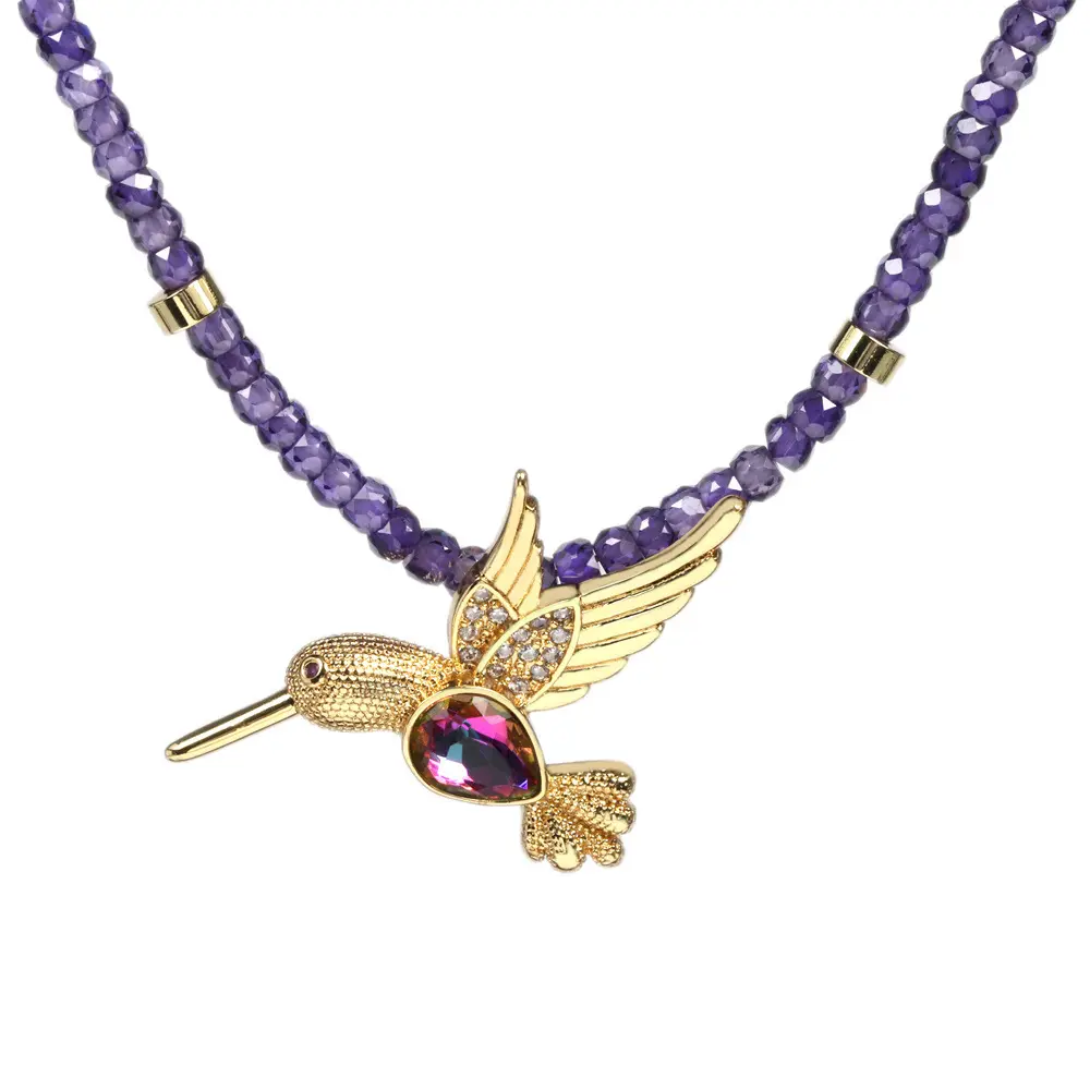 DUYIZHAO European And American Purple Crystal Beaded Necklace Woodpecker Pendant Necklace For Women Factory Wholesale