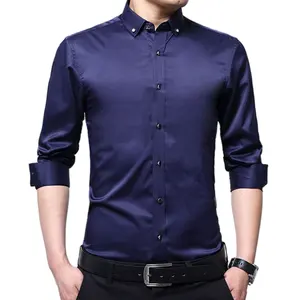 wholesales mens clothing 2024 business shirts free of ironing plus size long sleeve solid color slim blouse for spring