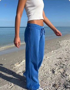 <span class=keywords><strong>Pantaloni</strong></span> Sportivi BM Fashion a Vita Alta Elasticizzata, Blu con Risvolto, Vestibilità Regolare, Gamba Larga Vintage, Asciugatura Rapida per Donne - Product Image 5