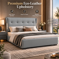 Lit Moderne Gris en Cuir Écologique avec Éclairage à Capteur, Cadre Réglable, Lit Plateforme de Luxe pour Hôtel, Villa, Chambre à Coucher