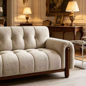 Modern Tufted Fabric <b>Sofa</b> Three Seat With Wood Legs Chesterfield Style Living Room Furniture - Product Image 6