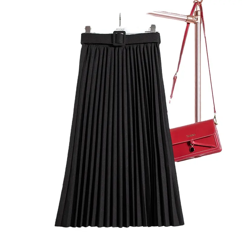 Fashion Dress Solid Color Drape Style Waist Belt Pleated Skirt in Stock Hot Sale Women Summer for Women Cotton Casual Dresses