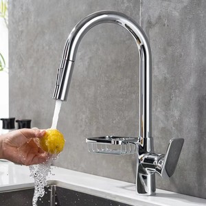 Robinet de cuisine monocommande monotrou en laiton, eau chaude et froide, avec douchette extractible, design anti-éclaboussures pour évier de lavage de légumes, OEM - Product Image 4