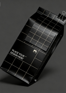 Sac en papier kraft noir à fond plat, imprimé sur mesure pour café en grains - Product Image 4