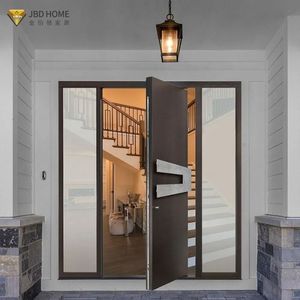 Cửa ra vào bằng thép tối giản hiện đại với thiết kế hình học và tấm kính đầy đủ chiều cao-cửa trước an toàn cho ngoại thất nhà - Product Image 6