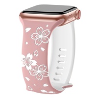 Kompatibel untuk Tali Jam Tangan Silikon Berukir Laser 3D dengan Gesper Kupu-kupu Pola Bunga Sakura Dua Warna Gesper Bentuk Angka 8.
