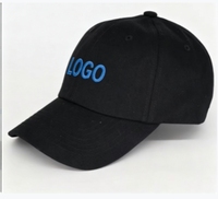 Zwarte katoenen pet met aangepaste blauwe logo-borduring, verstelbaar, ongestructureerd, baseballcap voor heren en dames, voor dagelijks gebruik buitenshuis